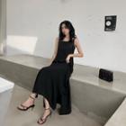 Slit-side Sleeveless Plain Maxi Dress Black - One Size
