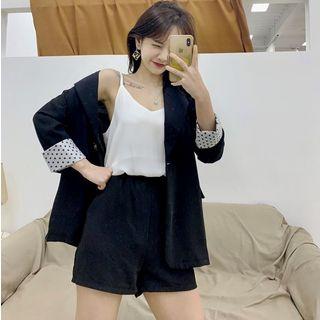 Set: Dotted-cuff Blazer + Shorts / Chiffon Camisole Top