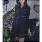 Stitched Long-sleeve A-line Knit Dress