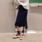 Slit-side Asymmetric-hem Long Skirt