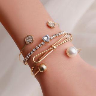 Set Of 4: Rhinestone / Faux Pearl / Alloy Bangle (assorted Designs)