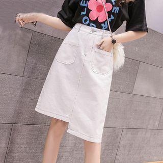 Irregular Denim Midi A-line Skirt