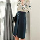 Hoop-accent Wrap-front Pencil Skirt