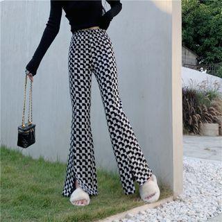 High Waist Patterned Slit Flared Pants