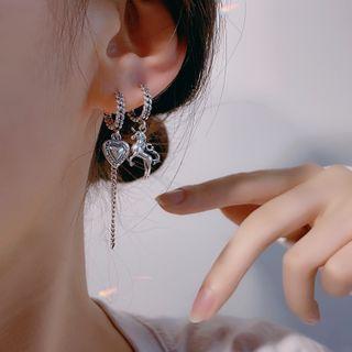 Non-matching Drop Earring 1 Pair - Heart & Unicorn - One Size