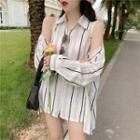 Striped Cold-shoulder Shirt As Shown In Figure - One Size