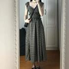 Wide Strap Gingham Smocked Midi A-line Dress