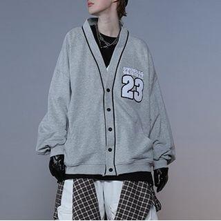 Number Embroidered V-neck Single-breasted Jacket