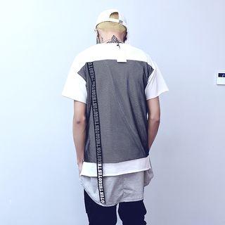 Lettering Mesh Panel Short Sleeve T-shirt