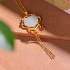 Faux Gemstone Pendant Alloy Necklace Red Faux Gemstone - Gold - One Size