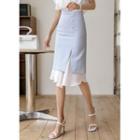 Button-detail Chiffon-hem Midi Skirt