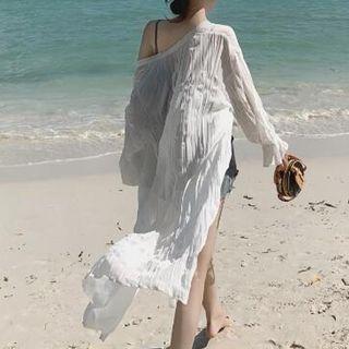 Plain Chiffon Open-front Jacket White - One Size
