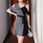 Cold-shoulder Striped Panel Mini A-line Dress