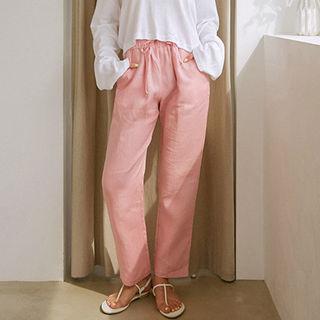 Drawcord-waist Straight-cut Linen Pants