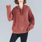 Plain Hooded Batwing-sleeve Knit Sweater Light Pink - F