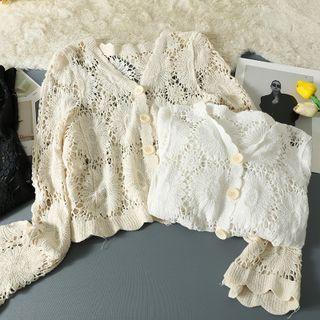 Open-knit V-neck Cardigan