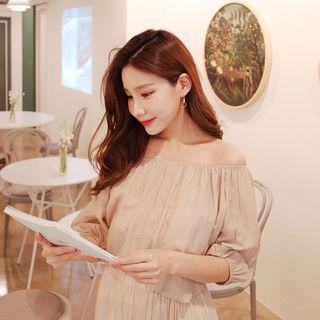 Off-shoulder Chiffon Top Beige - One Size