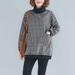 Plaid High-neck Long-sleeve T Shirt