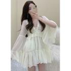 Layered Ruffled-trim V-neck Mini Dress / Camisole