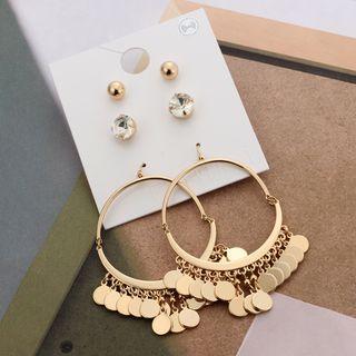 3-pair Set: Stud / Rhinestone / Hoop Dangle Earring (various Designs) As Shown In Figure - One Size