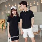 Couple Matching Contrast Trim Short Sleeve Polo Shirt / Polo Shirt Dress