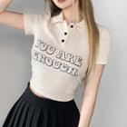 Short Sleeve Lettering Crop Polo Top