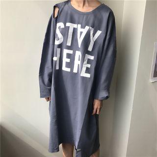 Long-sleeve Cut Out Lettering T-shirt Dress