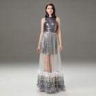 Halter-neck Sequined Midi A-line Mesh Dress
