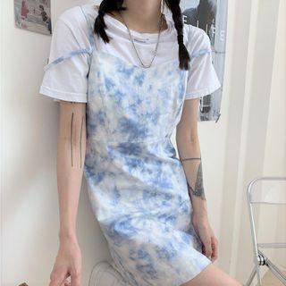 Spaghetti Strap Tie-dye Mini A-line Dress Blue - One Size
