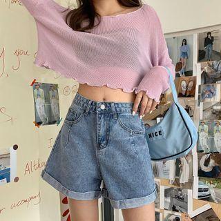High-waist Washed Denim Wide Leg Shorts