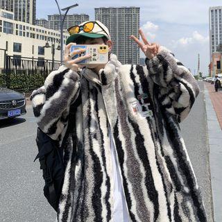 Striped Fluffy Zip Jacket