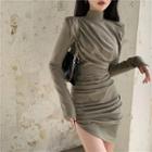 Mock-neck Long-sleeve Mini Sheath Dress