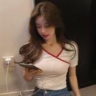 Skew Neckline Short-sleeve Cropped T-shirt