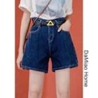 Elastic High-waist Wide-leg Denim Shorts With Belt
