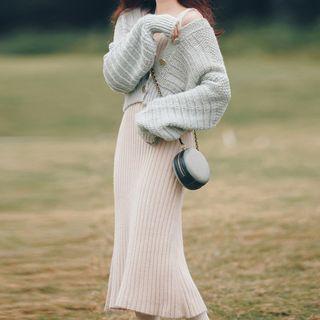 Set: Plain Cardigan + Strappy Midi Sheath Dress