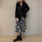 Long-sleeve Print Midi A-line Dress / Double-breasted Blazer