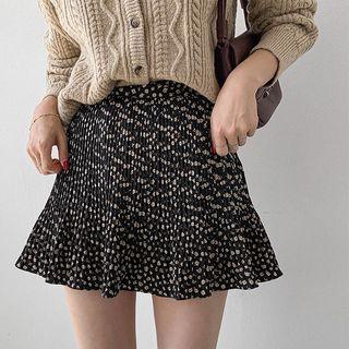 Inset Shorts Patterned Pleated Miniskirt