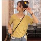 Drawstring V-neck Short-sleeve T-shirt