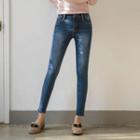Fleece-lined Washed Skinny Jeans