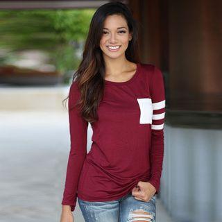 Long-sleeve Contrast-stripe Top