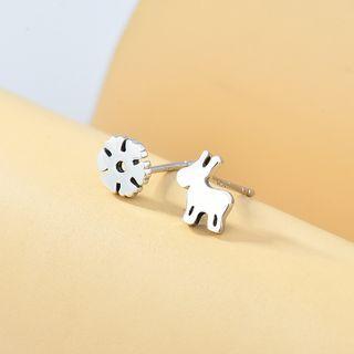 Animal Flower Asymmetrical Sterling Silver Earring 1 Pair - Silver - One Size