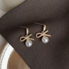Rhinestone Bow & Faux Pearl Drop Earring 1 Pair - As Shown In Figure - One Size