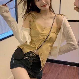 Asymmetrical Camisole Top / Cardigan / Denim Skort