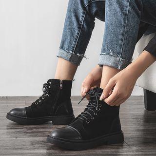 Faux-suede Panel Lace-up Short Boots