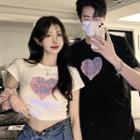 Couple Matching Short-sleeve Heart Print T-shirt (various Designs)