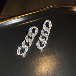 Rhinestone Chain Drop Earring Silver - One Size