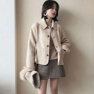 Set: Button Jacket + Plaid Mini A-line Skirt
