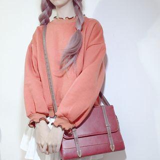 Plain Mock-neck Long-sleeve Sweatshirt