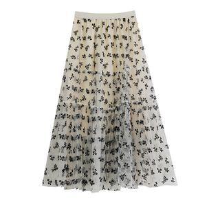 Star Sheer Panel Midi A-line Skirt