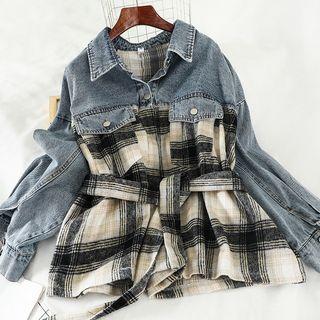 Denim Panel Long-sleeve Top